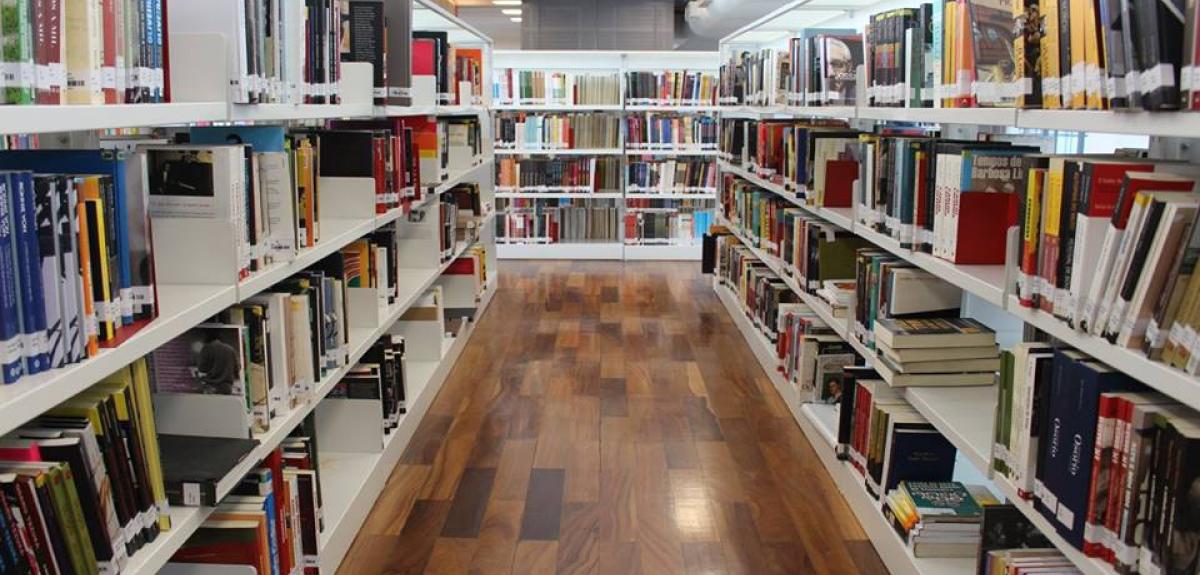 Corredor de livros nas estantes em uma das Bibliotecas Parques que o IDG fez a gestão